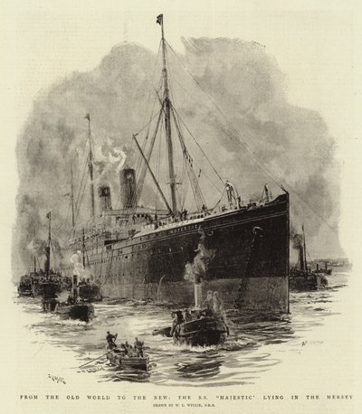 Del Viejo Mundo al Nuevo, el S S Majestic en el Mersey de William Lionel Wyllie